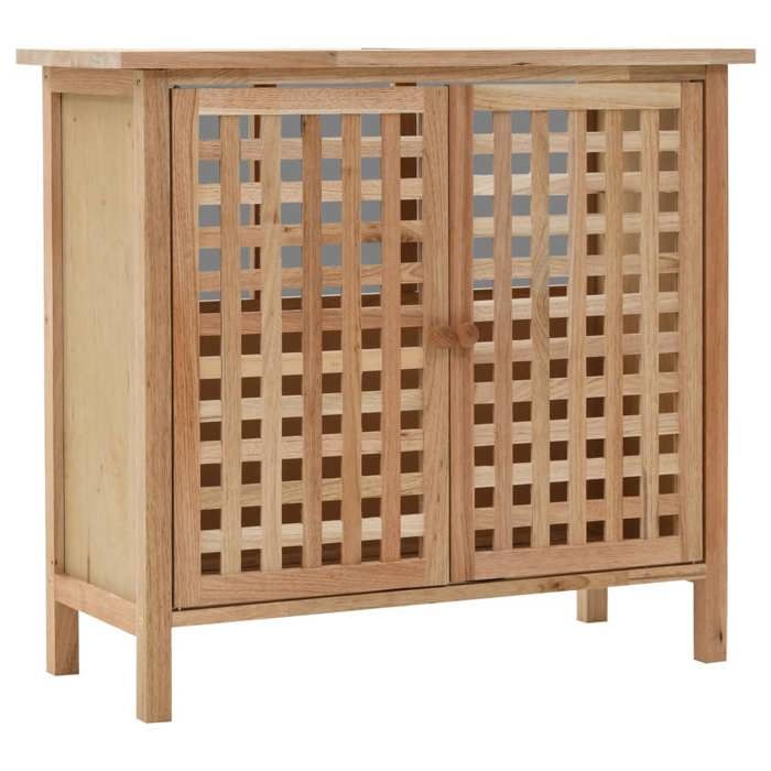 Bonne qualité - Armoire de rangement Armoire pour lavabo avec miroir - Bois de noyer massif DECO M4882967