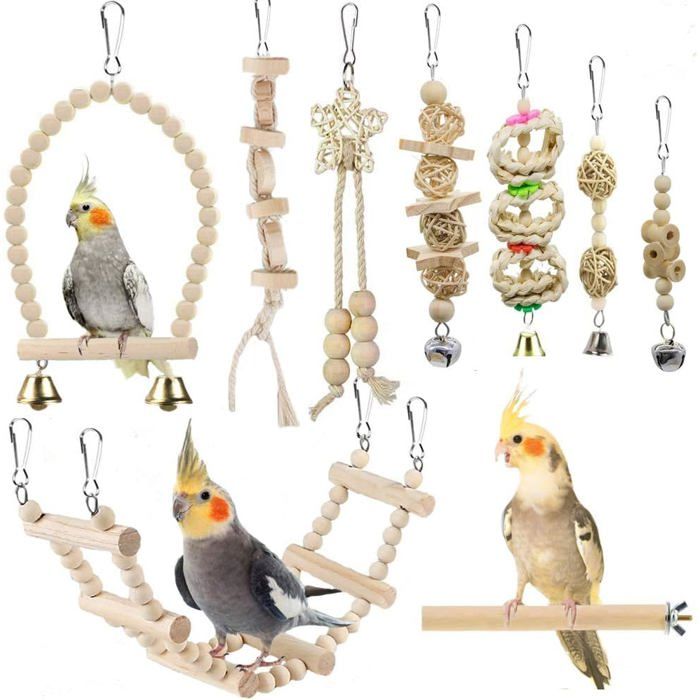 Comparer les prix de Ensemble de jouets balançoire pour perroquets et oiseaux – Perchoir à mâcher debout suspendu et échelle descalade pour oiseaux