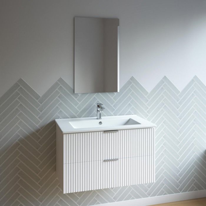 Meuble salle de bain simple vasque 80cm blanc MDF ondulé