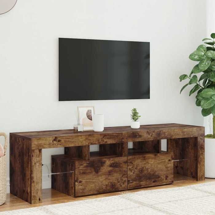Meuble TV style Chêne fumé - 140 x 36 5 x 40 cm - Bois dingénierie qualité supérieure