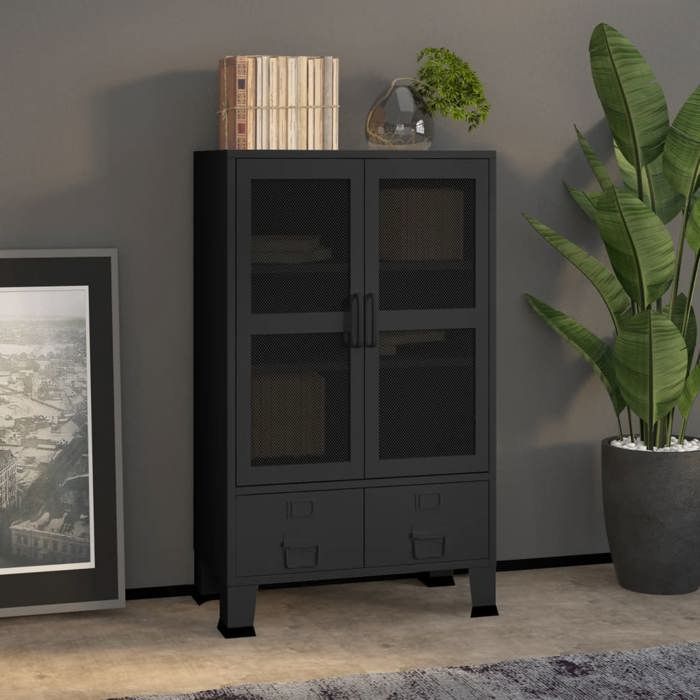 SALE 2026 Armoire de classement Noir - Coffre de rangement industriel Noir 70x40x115cm Métal PRO566123801