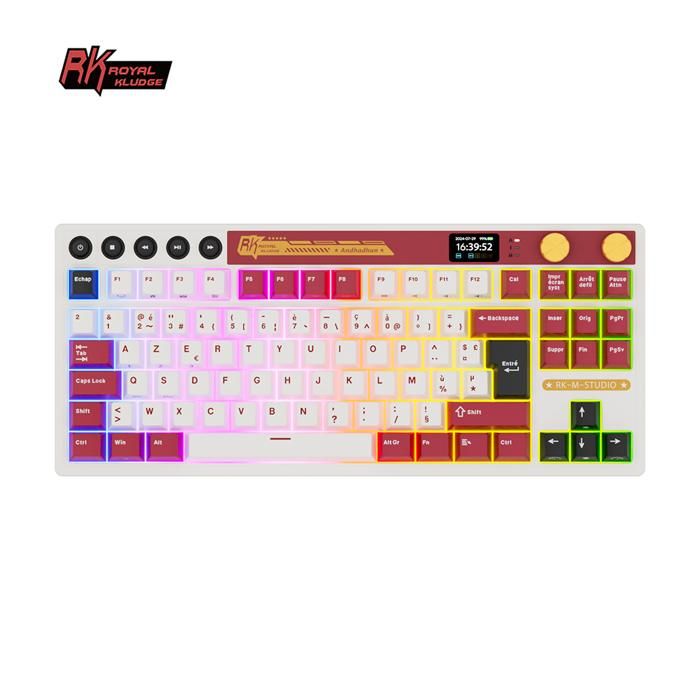 RK ROYAL KLUDGE M87 Clavier de jeu sans fil75 % 24 GHz/Bluetooth/USB-C interrupteur crème rétroéclairé RVB remplaçable à chaud