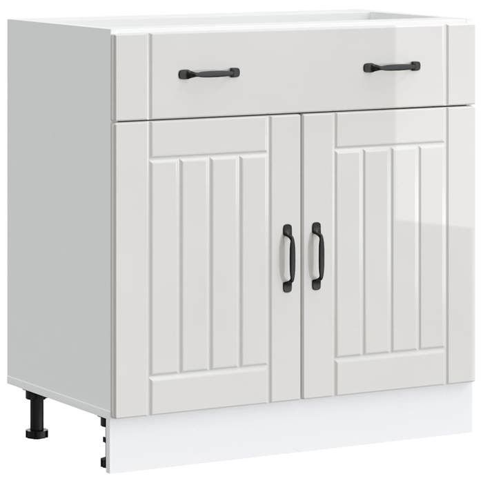 En solde Buffet de cuisine Lucca Armoire base Grand espace de rangement blanc brillant bois ingénierie A1248