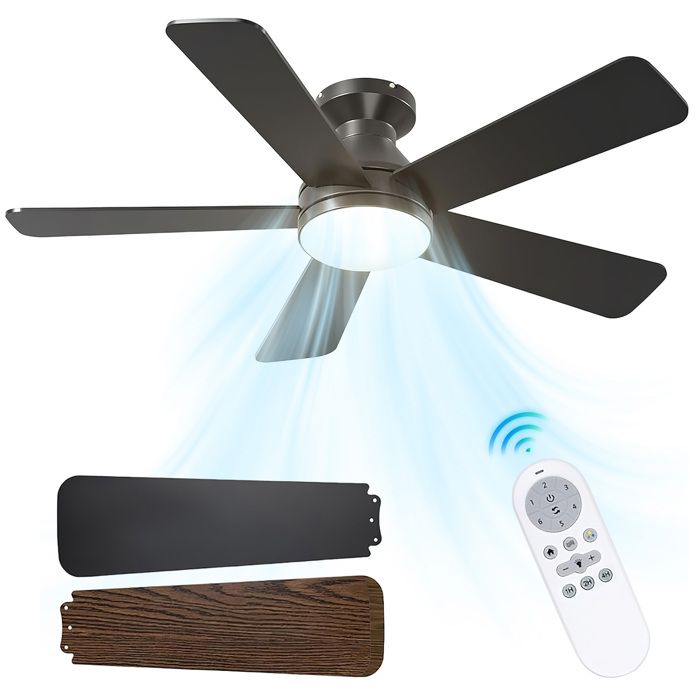 Ventilateurs de plafond avec télécommande 42 pouces moderne LED 60W Simple ventilateur de plafond avec lumière ventilateur 5 Pales - Pimpimsky