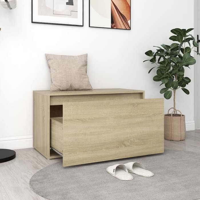 [59908]Banc dentrée - Meuble d Entrée - Grand espace de rangement - 80x40x45 cm Chêne sonoma Bois dingénieriePoids:21.21 Kg