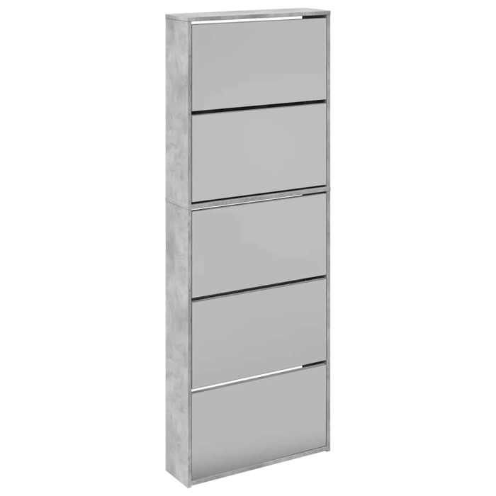 Promotion FévrArmoire à chaussures - Black Month - Étagère De Rangement - pour couloir - miroir 5 niveaux gris béton 63x17x169 5 c
