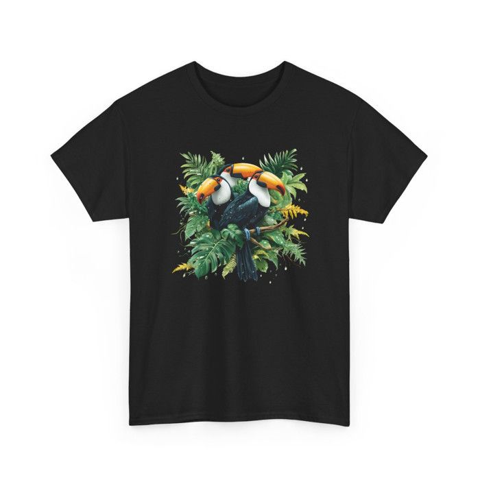 Tee Shirt Toucans Tropicaux Jungle – T-shirt Oiseaux Exotiques Nature Tropicale Blanc Gris Noir : Couleur - Noir Taille - L