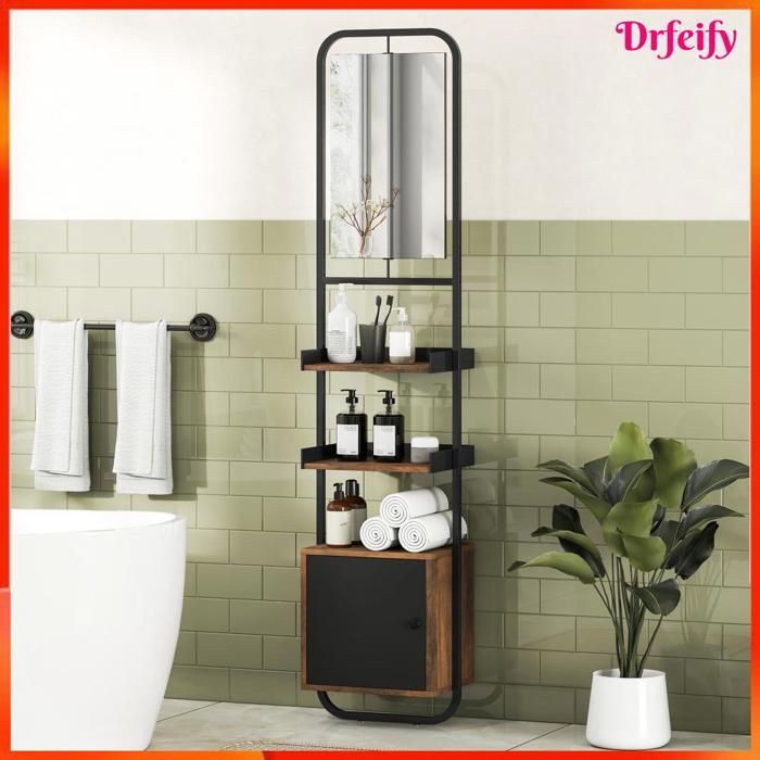 Étagère de salle de bain - AKOZON - 12274 - miroir intégré - étagères réglables - placard fermé