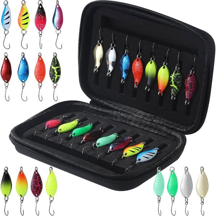 16 Pièces Peche Truite CuillèreAccessoires de pêche 25 g / 35 g / 5 g avec boîte de Rangementpour pêche à Truite