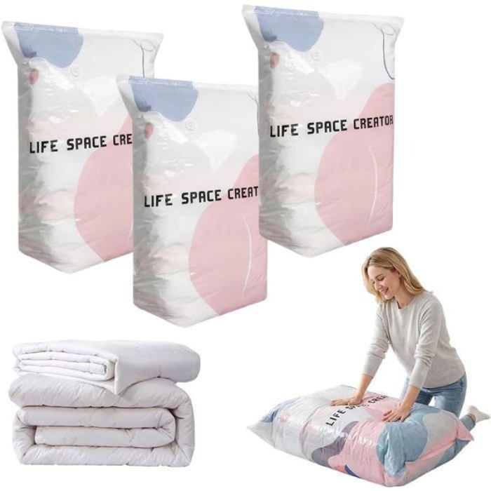 Grands sacs de conservation Sous Vide à Compression Sans Pompe Sac Sous Vide Vetement Aspirateur Cube 100×80×30 HOUSSE DE RANGEMENT