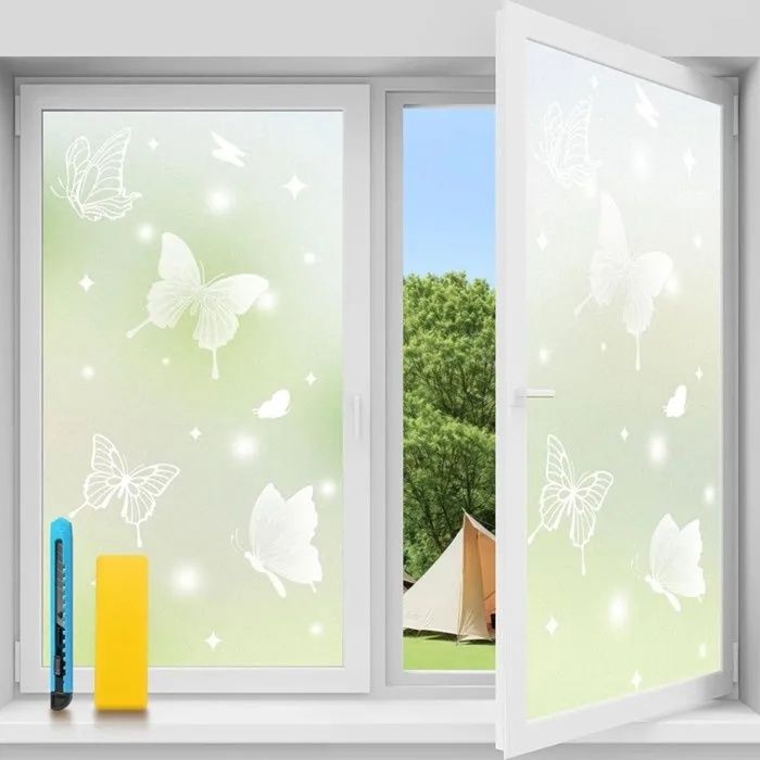 Film Anti-regard Sans Colle Motif Papillon Mat Protection UV 40x200cm Pour Salle de Bain Chambre Bureau Vitrine