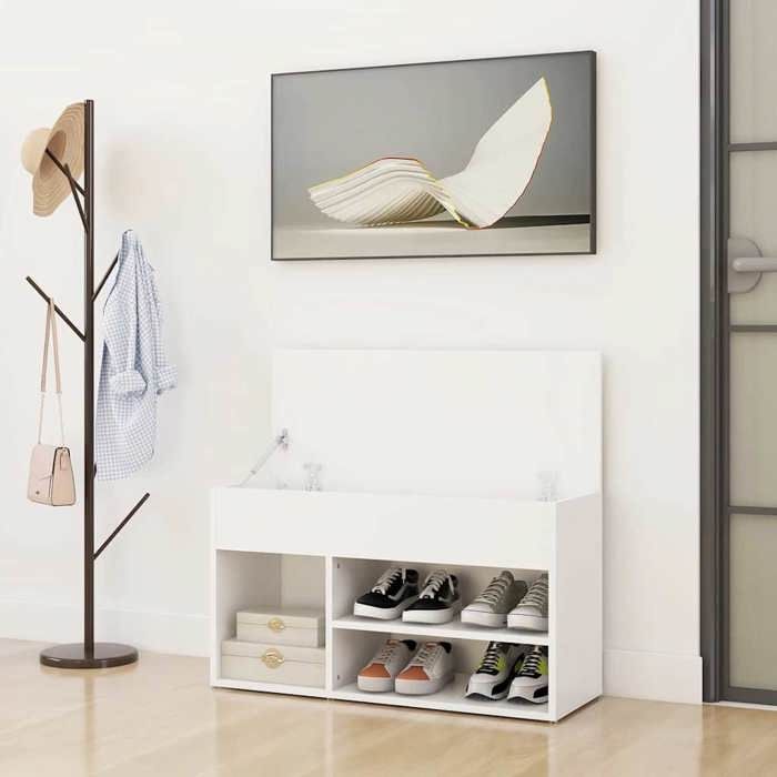 Meuble entree - vidaXL - CHIC - Banc à chaussures Blanc 80x30x45 cm Bois d’ingénierie - 17.32 kg FR333008