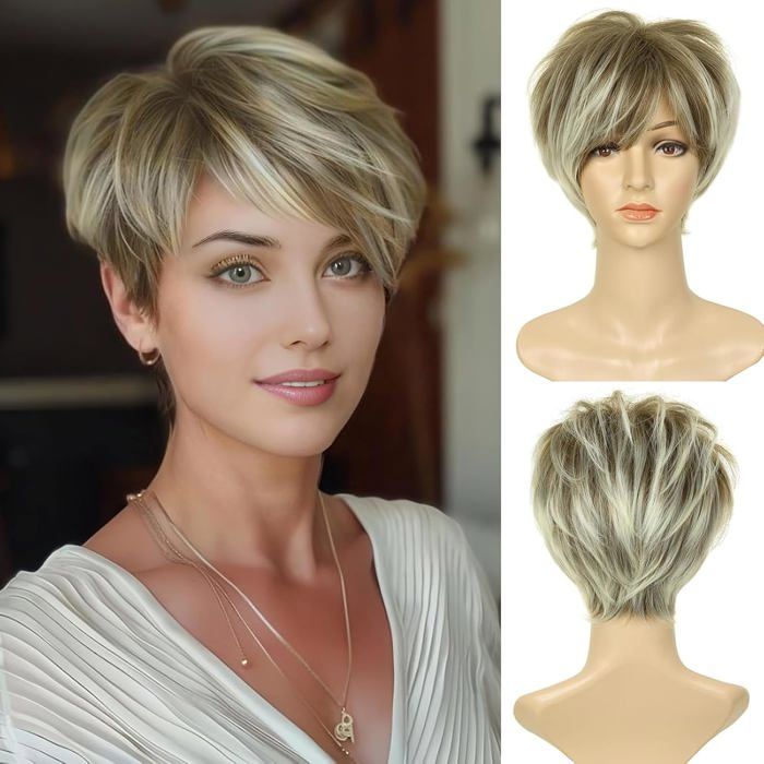 Perruque Femme Courte Blonde Naturelle Coupe Pixie[BI22]