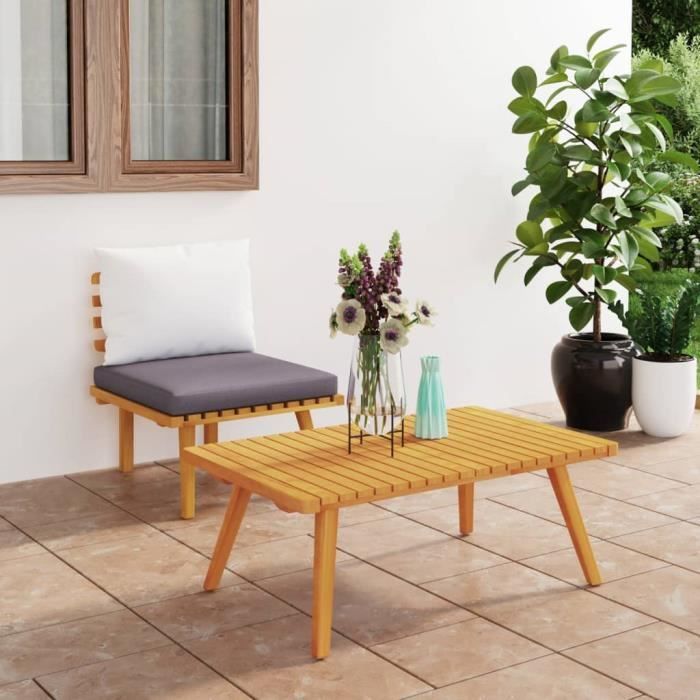 GIANTEX Salon De Jardin 2 Personnes En Bois D'Acacia Naturel - Table Et Chaises Pliables Avec Coussins Pour Terrasse Et Balcon