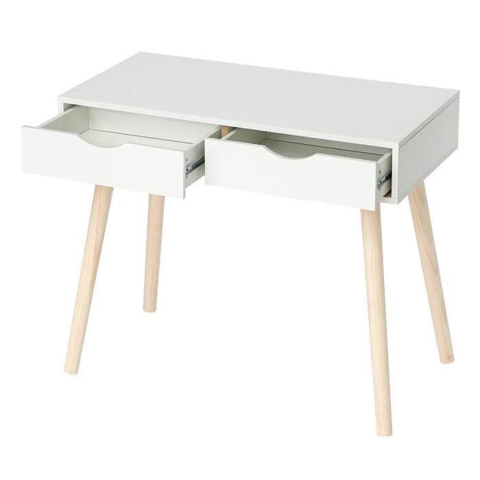 Mixmest Secretaire Table Plan De Travail Avec 2 Tiroirs Blanc