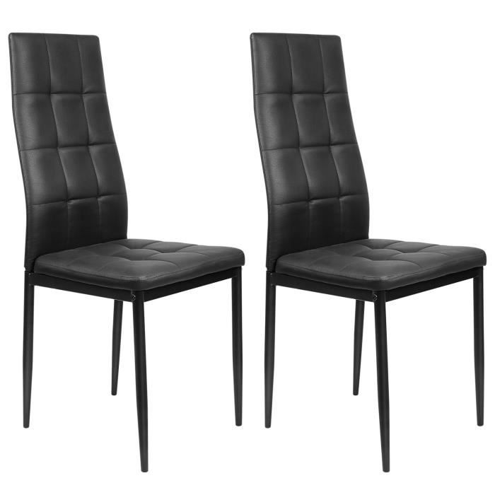 luxstore lot de 2 chaises noires, pieds en métal, chaises de salle à manger avec siège en pvc, 38cm*39cm*106cm,