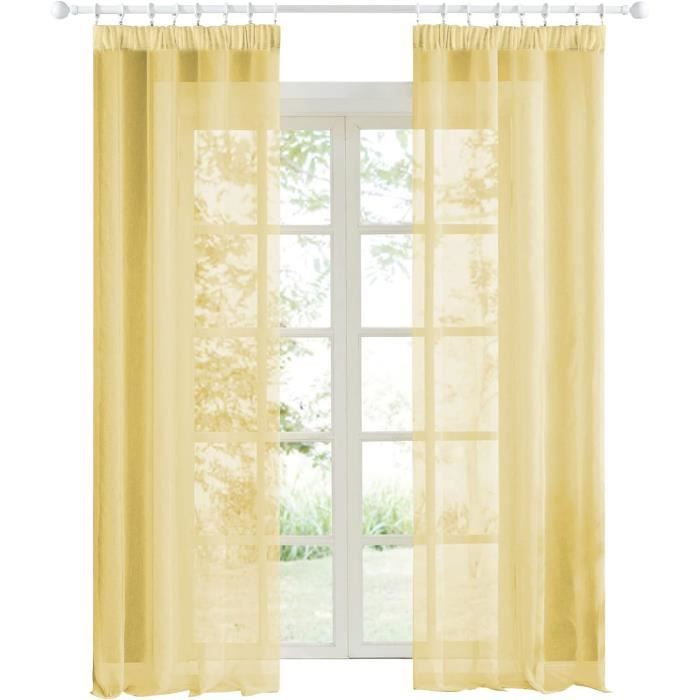 L.Z.E Lot de 2 rideaux beige avec galon fronceur, en lin semi-transparent pour salon, chambre à coucher, chambre d'enfant, fenêtre, couleur unie, aspect lin, style maison de campagne, 175 cm, court