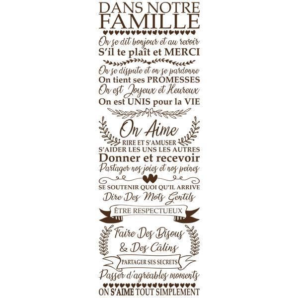 Sticker Vintage Citation Texte Dans Notre Famille 160x56 Cm Marron Tex050 Cdiscount Maison