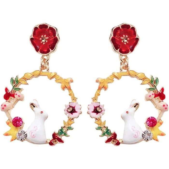 Boucles D'oreilles Betsey Johnson – Lapin Alice – Émail Noir – NEUVES Avec étiquettes – Stud