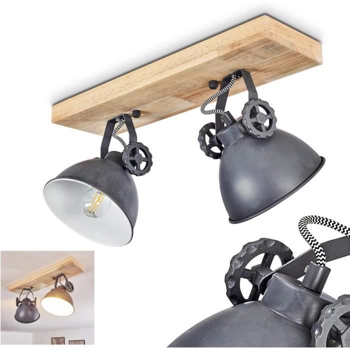 Plafonnier LED 2 Spot Orientables, Noir E27 Luminaire Plafond Vintage in Métal, Éclairage de Plafond Spot pour Chambres à coucher, Cuisines et Couloirs des Salles de Séjour, Max. 60W