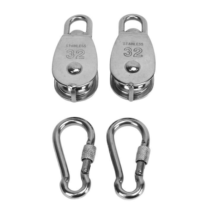 Lot De 2 Poulies Simples En Acier Inoxydable 316 - Pour Corde à Linge, Voile, Levage, Diamètre 45 Mm