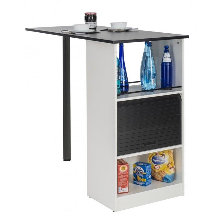 Meuble Rangement De Cuisine Blanc Avec Table Coloris Noir