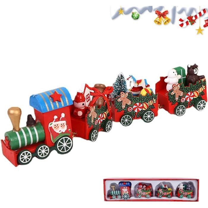 Train Déco Noël En Bois 20 Cm - Mini Train Festif Artisanal Pour Table, Étagère Ou Rebord De Fenêtre - Cadeau Créatif Fêtes