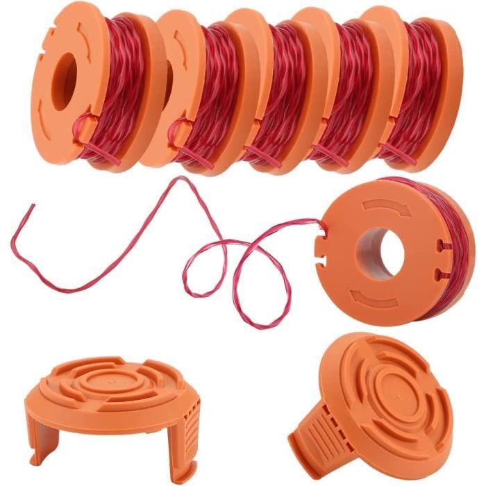Lot De 6 Bobines WA0014 + 2 Capuchons Pour Débroussailleuse Worx WG168 WG184 Etc. - Fil 6,1 M, Diamètre 0,2 Cm
