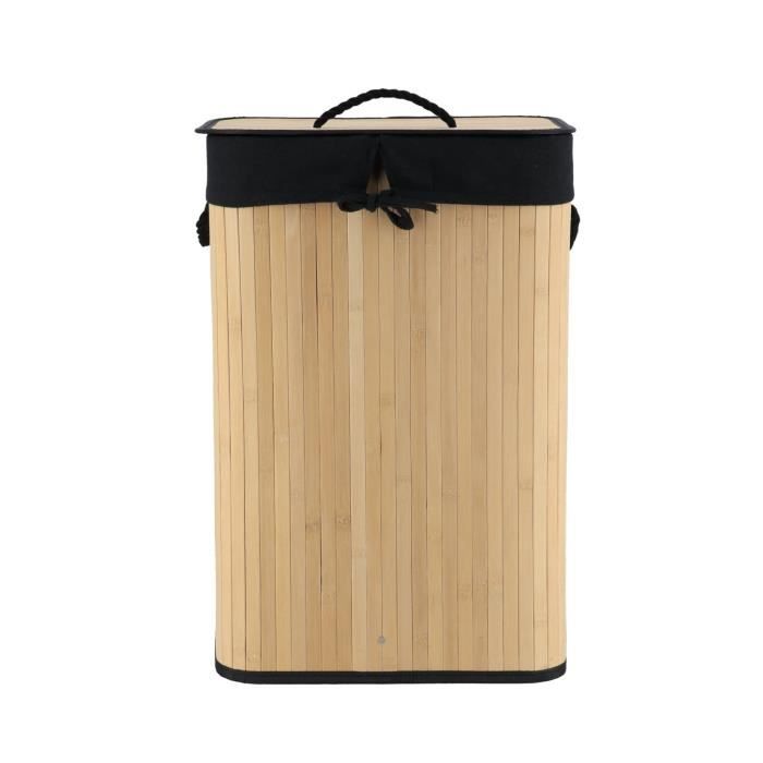 Panier à linge avec couvercle en bambou nature rectangle 60 LITRES