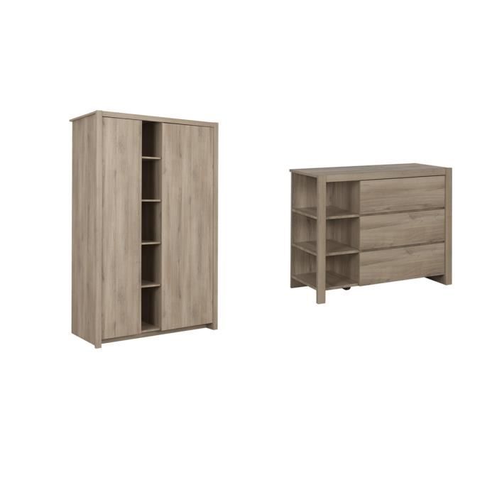 Commode 3 Tiroirs Et Armoire 2 Portes Gami Ethan Bois Achat