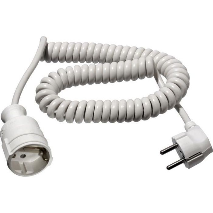 Rallonge à spirale, 2,5 m, H05VV-F 3G1, 5mm², blanc
