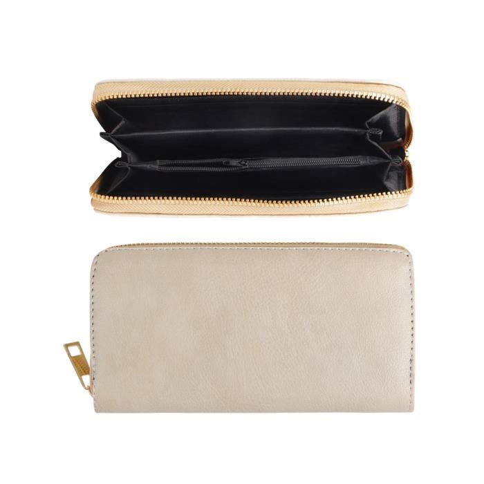 Portefeuille Porte monnaie idee cadeau pour femme fille couleur uni avec fermeture eclair modele vintage Plusieurs compartiments BT 266 creme Cdiscount Bagagerie Maroquinerie