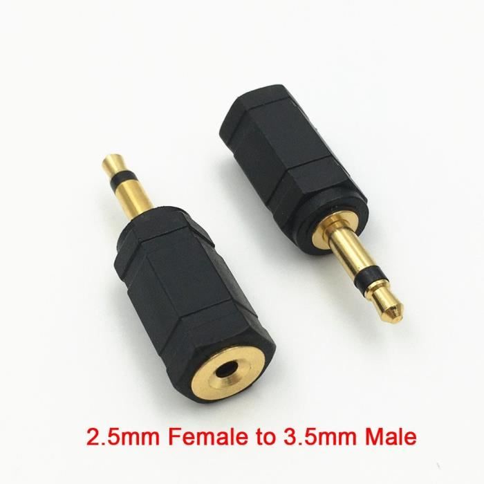 1 -Connecteur adaptateur de convertisseur Audio 3.5 Mono mâle à Jack femelle stéréo, plaqué or, 2 pièces, 2.5mm-3.5mm