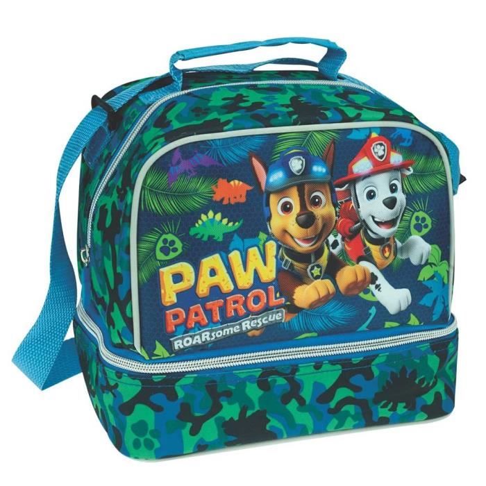 Sac goûter - Pat Patrouille Dino - Bleu - 21 x 20 x 15 cm - 2 compartiments zippés