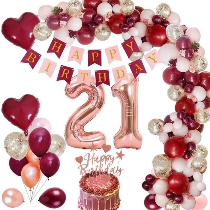 21 Anniversaire Fille Ballon De Bourgogne 21 Ans Parti Decoration En Feuille Ballons De Confettis En Or Rose Vin Rouge Bannie 11 Cdiscount Maison