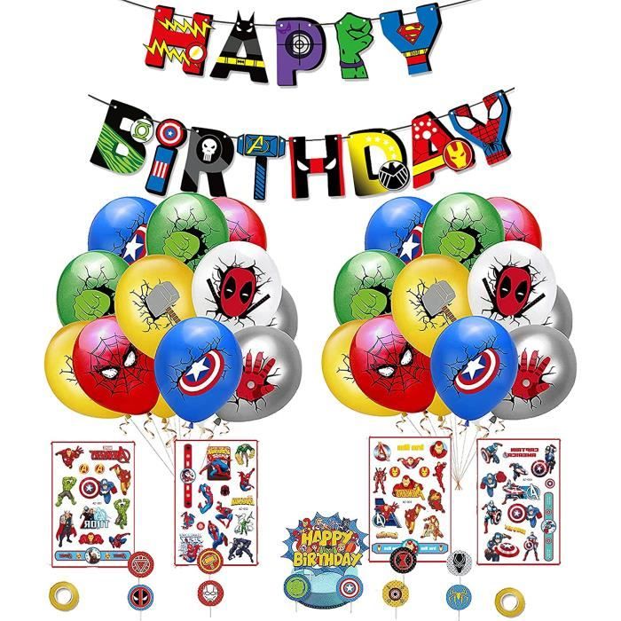 Smileh Decoration Anniversaire Super Heros Ballons Banniere De Joyeux Anniversaire Avengers Decorations De Gateaux Topper Autoc A102 Cdiscount Maison