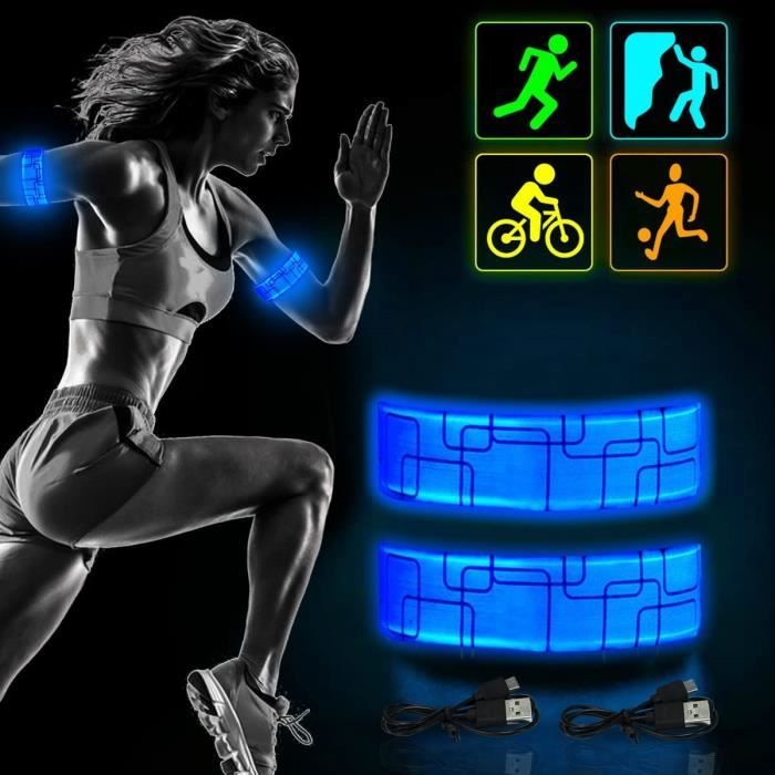2PCS Brassard Lumineux LED,Équipement Haute visibilité pour la Course,Le  vélo,Le Camping,la Marche et Le Cyclisme