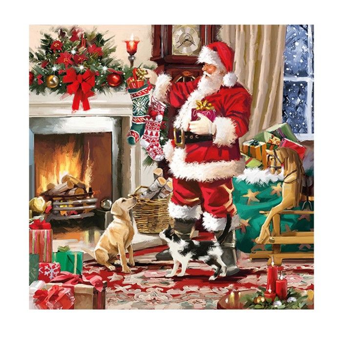 20 SERVIETTES DE TABLE JETABLE PAPIER PÈRE NOËL PLACE CADEAUX 33CM Multicolore - Maison