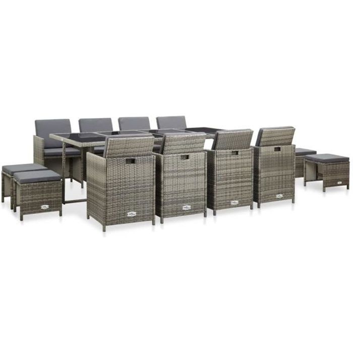 vidaXL Ensemble à manger d'extérieur 13pcs et coussins Rotin - vue 2