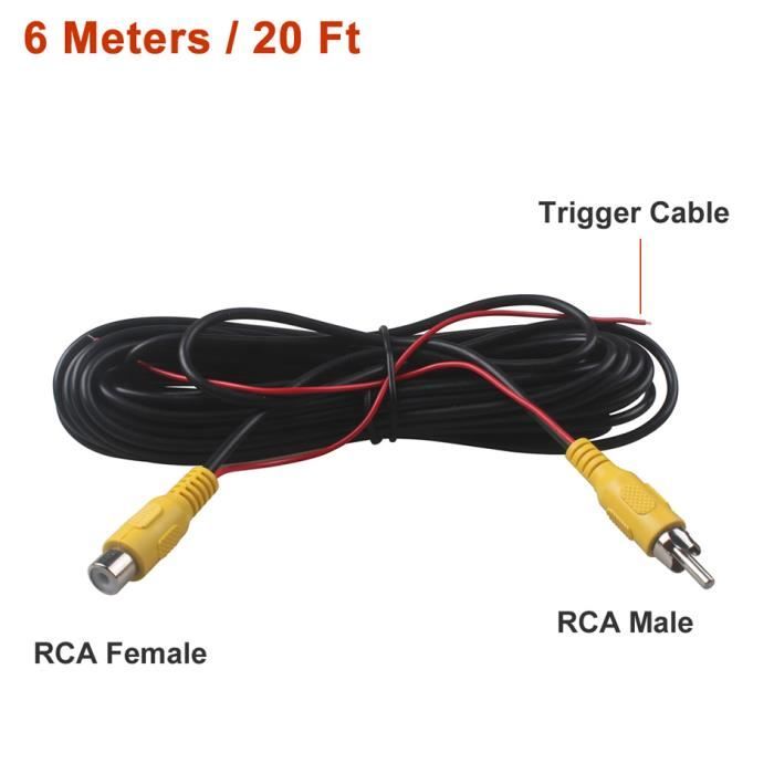 Câble Vidéo RCA 6 Mètres - Pour Caméra De Recul Voiture - Noyau Cuivre, Anti-interférences - Branchement Facile