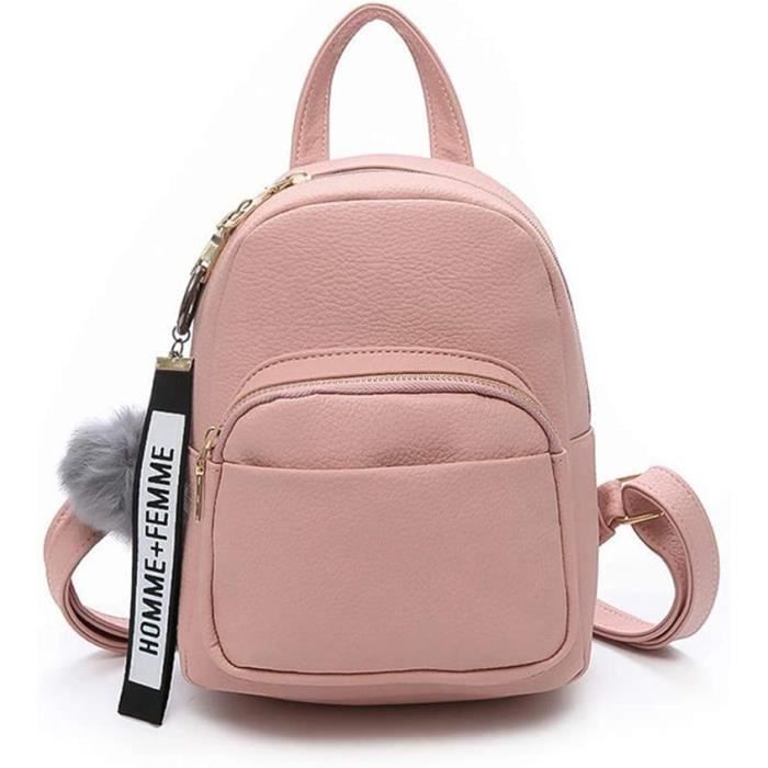 Rose Petit Sac a Dos Femme Cuir PU Mini Sac a Dos pour Femme avec Pendentif Boule de Peluche Petit Sac A Main pour Ados Filles Cdiscount Bagagerie Maroquinerie