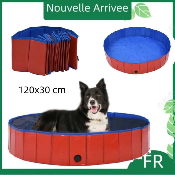 Piscine Pour Chiens | 80x30 Cm | Repliable | Matériau PVC Solide | Bleu | Avec Drain