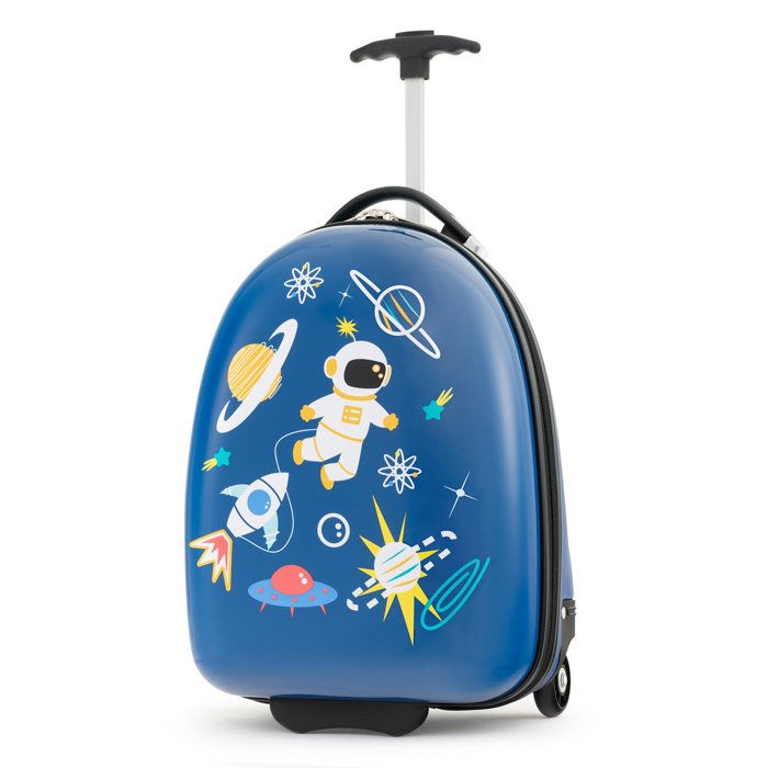 costway 16’’ valise enfants à roulettes avec poignée en aluminium à 2 niveaux, coque rigide, voyages en avion, astronaute