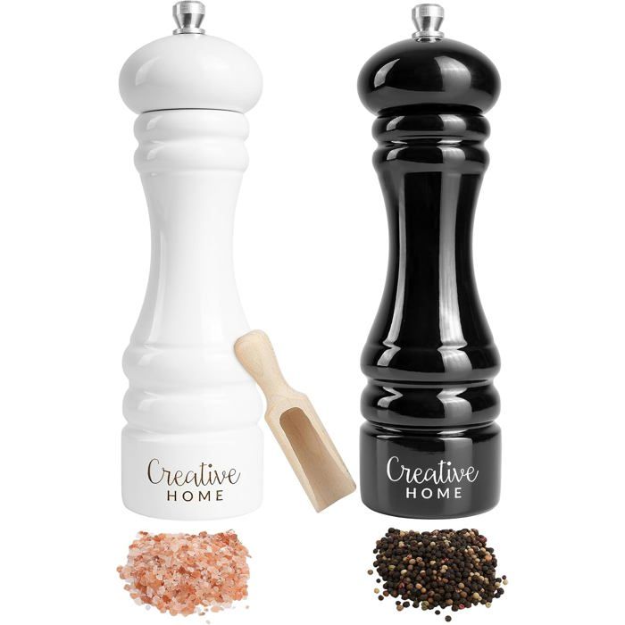 Moulin Sel et Poivre - CREATIVE HOME - Duo Manuel en Bois - Noir et Blanc