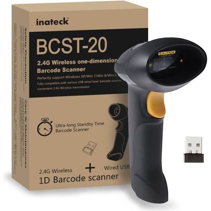 Inateck Lecteur code barre usb sans fil Douchette code barre portable