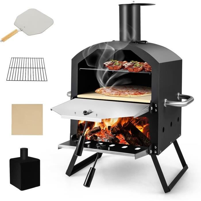 GYMAX Mini Four à Pizza d’Extérieur Jambes Pliantes et Poignées Portables Pelle à Pizza 53 x 31 x 72 cm Ventilateurs Ajustables - Gymax