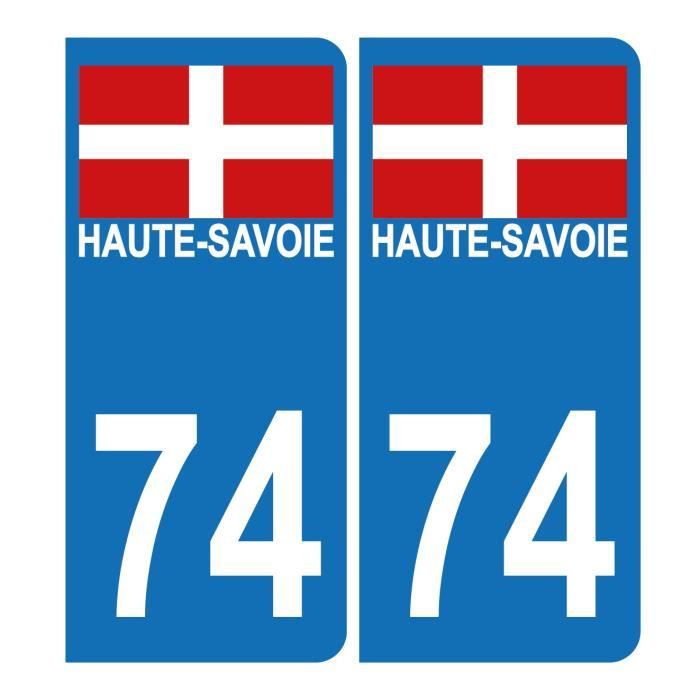 2 Stickers Plaque Auto Département 74 - Neufs, Garantie 3 Ans, Fabrication France