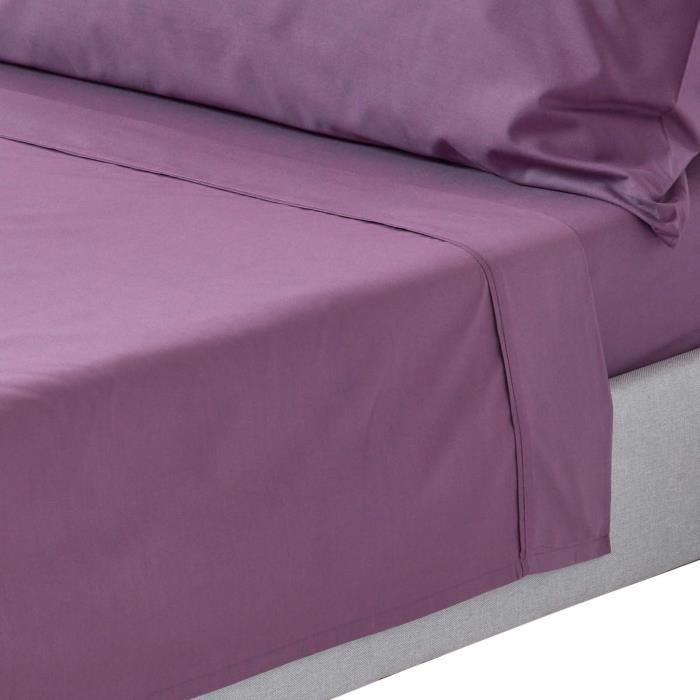 Drap plat - 100% Coton Égyptien - Raisin - 200 Fils - 230 x 255 cm - Uni