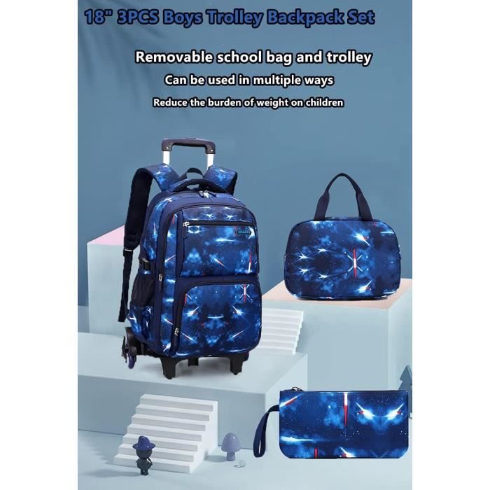 Cartable a roulettes Gar on Sac a Dos Ordinateur Enfant Sac Roulette Enfant Cartable avec Sac main et Trousse