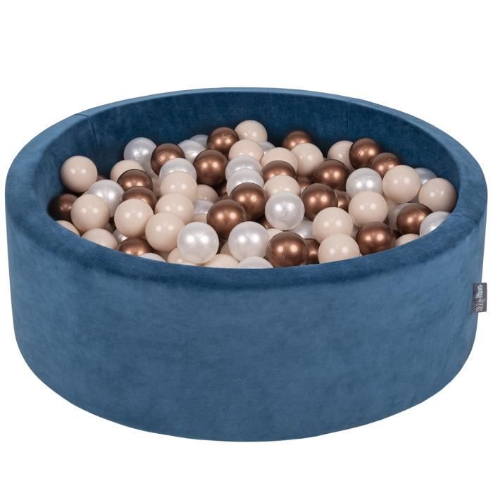 Piscine ?? Balles KiddyMoon Velours 90x30cm - 200 Balles 7cm pour B?�b?�, Bleu Lagune/Beige Pastel 